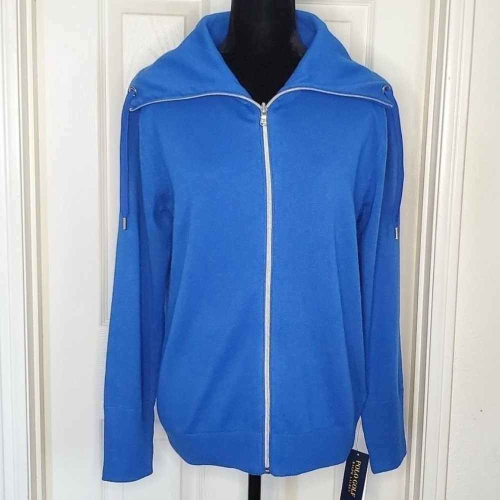 NWT Ralph Lauren Polo Golf Sweater Size Medium Cashmere Full Zip Up Blue Color
